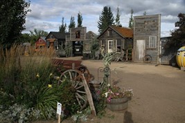 flower bed and older little buildings