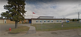 school building & flag